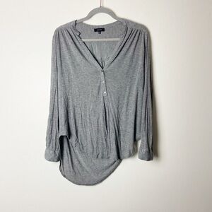 BABATON • Women’s Grey High Low Henley Top With Roll Tab Sleeves Size Small